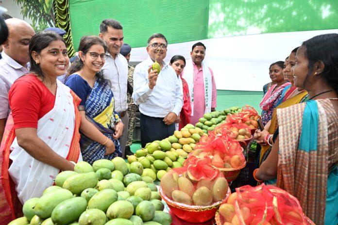 बोकारो आम्रलिका महोत्सव 2026 में आम प्रदर्शनी का निरीक्षण करते उपायुक्त अजय नाथ झा